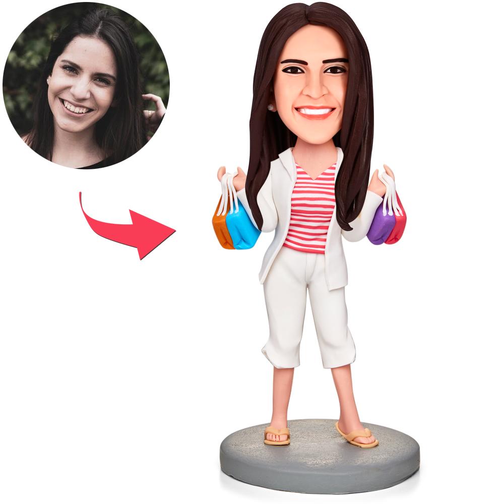 👑 Wackelkopffigur „Shopping Queen“ – mit individuellem Gesicht