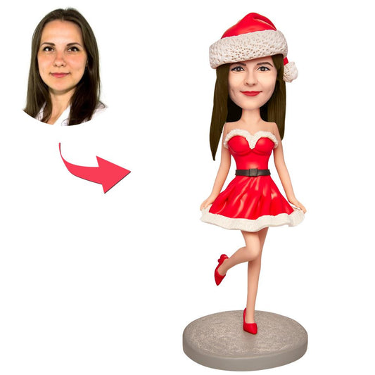 🎄 Wackelkopf Weihnachtsfigur "Glückliches Mädchen in Rot"