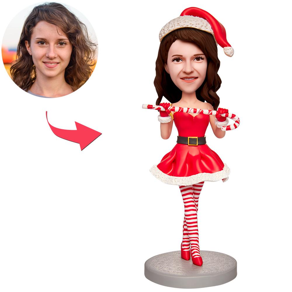 🎄Wackelkopf Weihnachtsfigur - Mädchen mit Zuckerstange