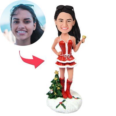 Wackelkopf Weihnachtsfigur - Weihnachtsfrau mit Glöckchen