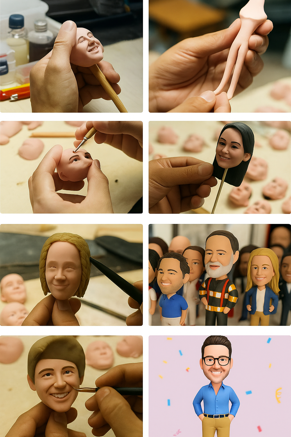 Handgemachte Wackelkopffigur mit individuellem Gesicht und Körper (1 Person)