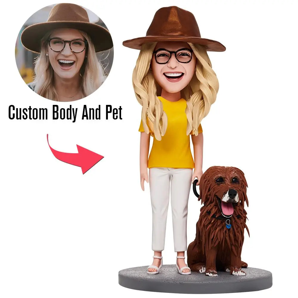🐾 Wackelkopffigur „Frauchen & Hund“ – gemeinsam auf einem Sockel, individuell gestaltet