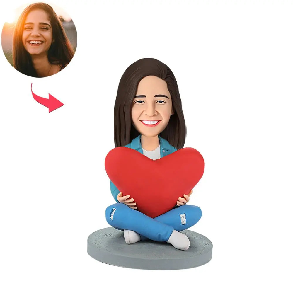 ❤️ Wackelkopffigur zum Jahrestag – mit individuellem Gesicht & Herz in der Hand