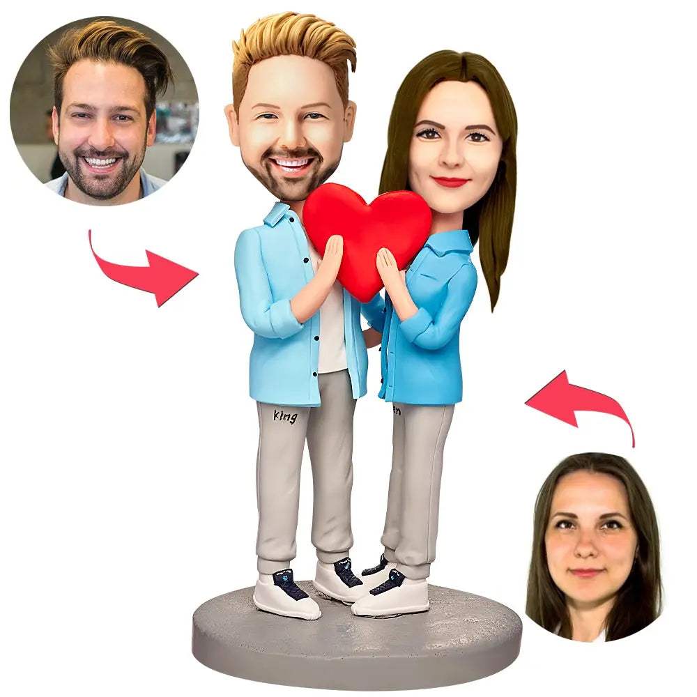 💑 Wackelkopffigur für Paare – mit gemeinsamem Herz & individuellem Gesicht