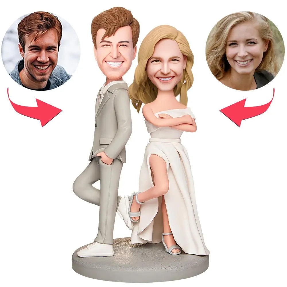 💍 Wackelkopffigur zur Hochzeit – mit individuellem Gesicht & lässigem Brautpaar-Design